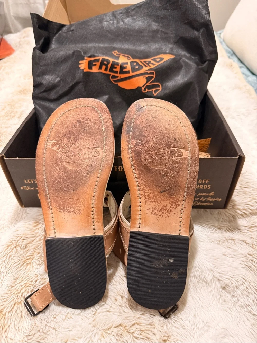 Freebird Sorrento Bone Multi Leather Sandals Size 8 Box & Shoe Bag